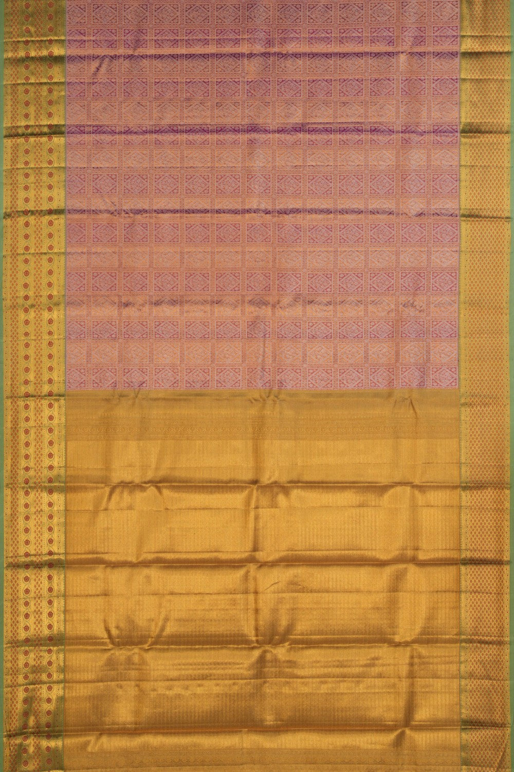 Image of Gold Pink Brocade Kanchivaram Silk Saree